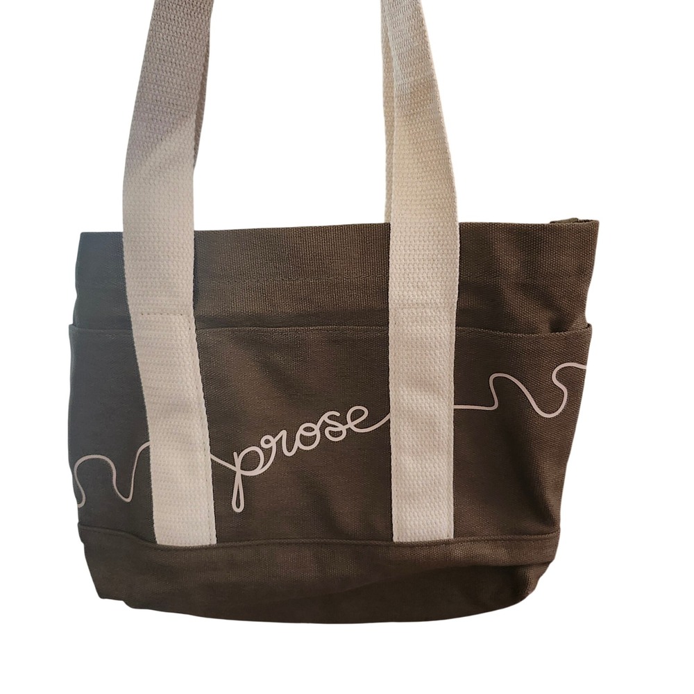 Prose Olive Green Cotton Canvas Tote Bag Cream Straps Script Logo Eco Friendly
